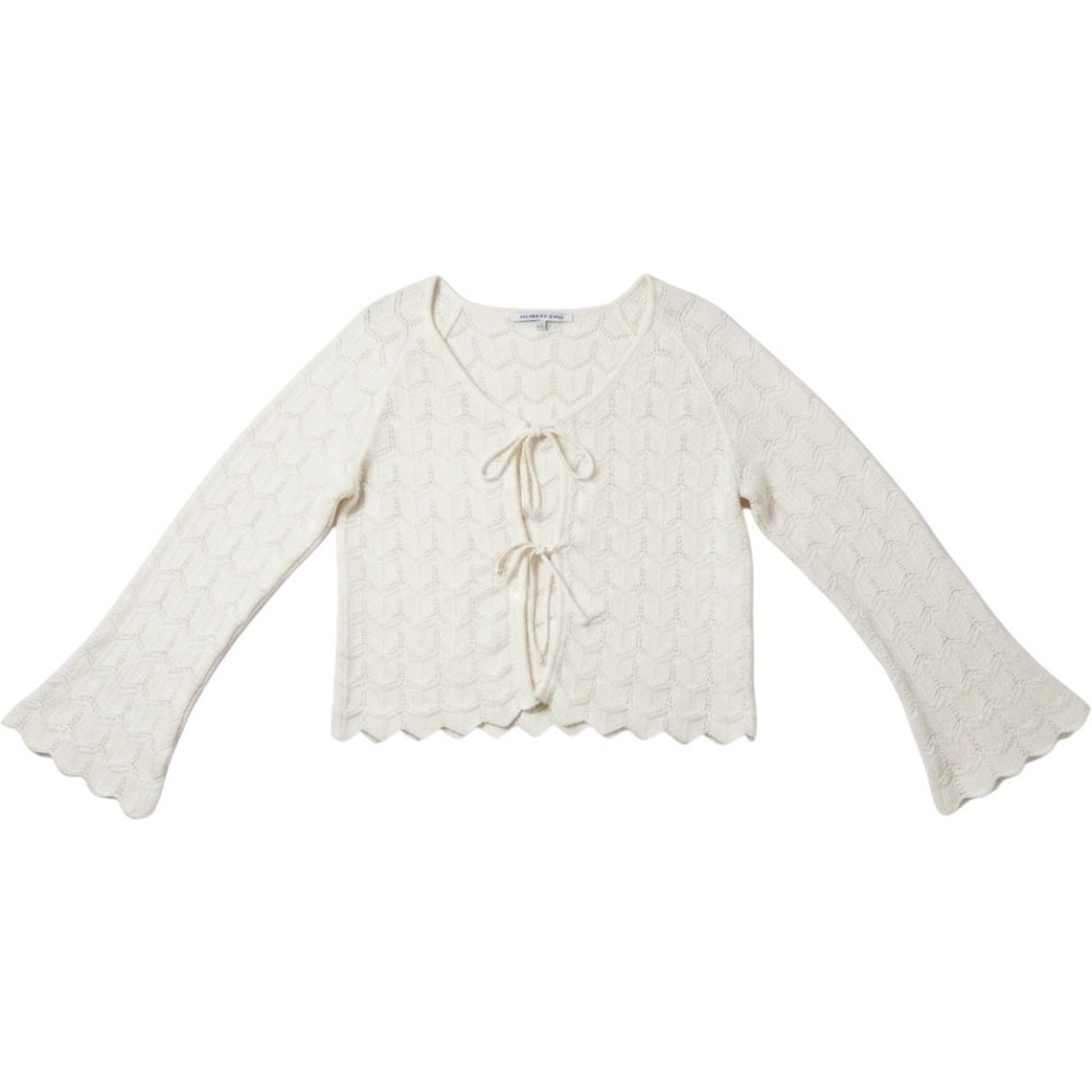 Celebrity Pink Cardigan Womens XL Ivory Pointelle Knit Tie Front Bell Sleeve Top